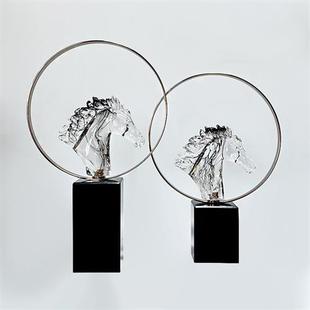 骏马高端透明树脂玄关摆件高级感电视柜样板房客厅软装创意工艺品