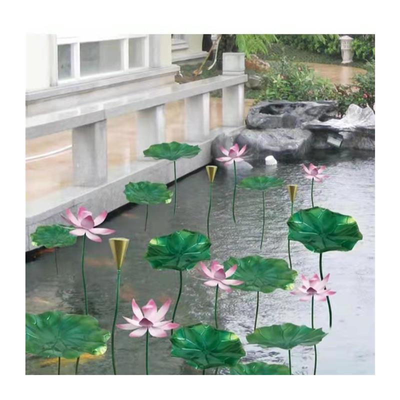 不锈钢小鱼雕塑荷叶摆件小动物仿真雕塑水池装饰水景墙面挂饰定制