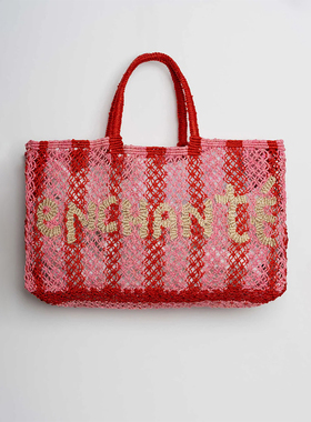 The Jacksons 百搭手工编织草编包撞色设计出游逛街大容量手提包