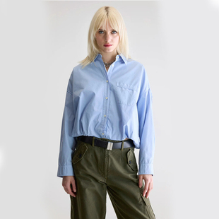 剪裁经典 宽松短款 高级上衣 浅蓝色棉质府绸宽松双层衬衫 Bellerose