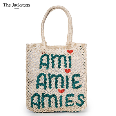 The Jacksons独家字母刺绣编织托特包女大容量度假风休闲单肩包