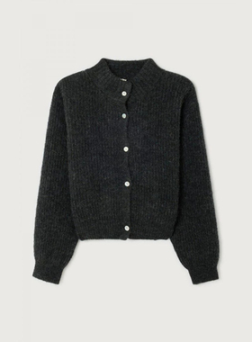 American Vintage 黑色长袖开衫宽松版型女士纽扣外套