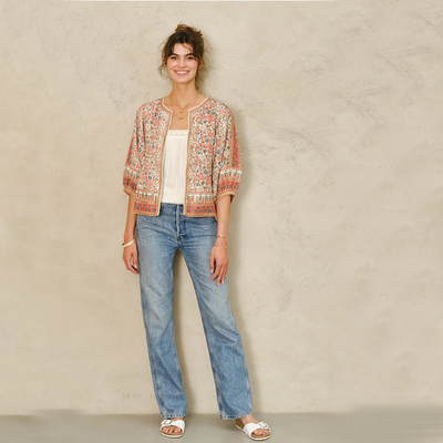 MABE 法式复古波西米亚印花外套宽松休闲百搭上衣泡泡袖女