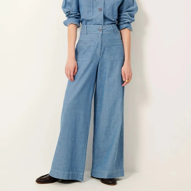 SESSUN 宽松显瘦牛仔裤时尚百搭气质简约日常通勤阔腿裤长裤