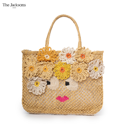 The Jacksons独家法式夏日度假手工草编包女花朵装饰手提包编织包