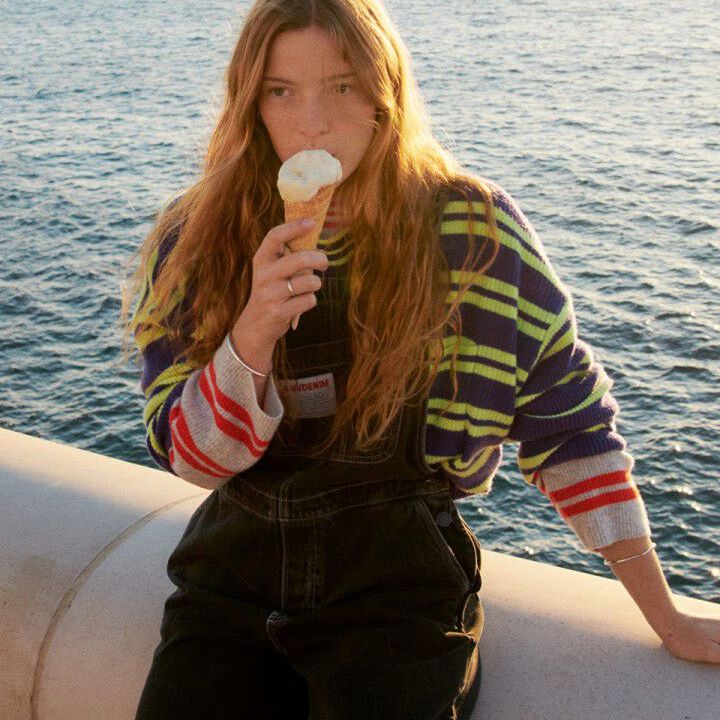 American Vintage 复古时尚收腰连体衣显瘦舒适女背带裤牛仔短裤