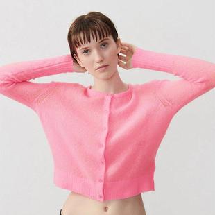 针织开衫 甜美风V领半短款 上衣女复古时髦设计感 Vintage American