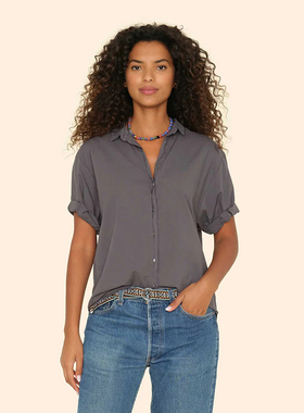 XIRENA 翻领通勤简约休闲风纯色法式衬衫上衣2026时尚v领宽松短袖