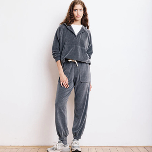 绒感保暖性 柔软顺滑 Hartford 女士炭灰色丝滑绒面抓绒慢跑裤