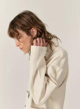 AMERICAN VINTAGE新款通勤风OL气质百搭湖绿色亚麻外套