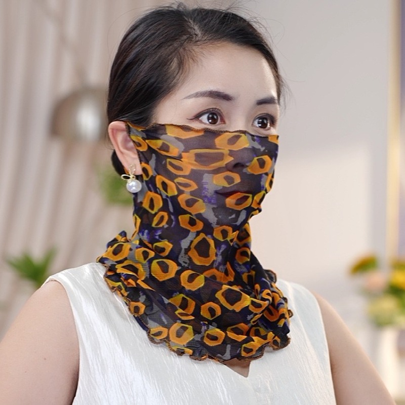 挂耳式防晒面纱女款夏季围巾丝巾