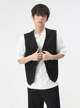 WEENISW英伦风复古无袖马甲青少年休闲潮流百搭外穿街头痞帅上衣