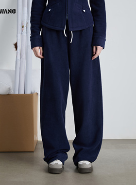 LEDIM WANG摇粒绒微锥卫裤女25秋冬新款藏青色百搭休闲直筒长裤