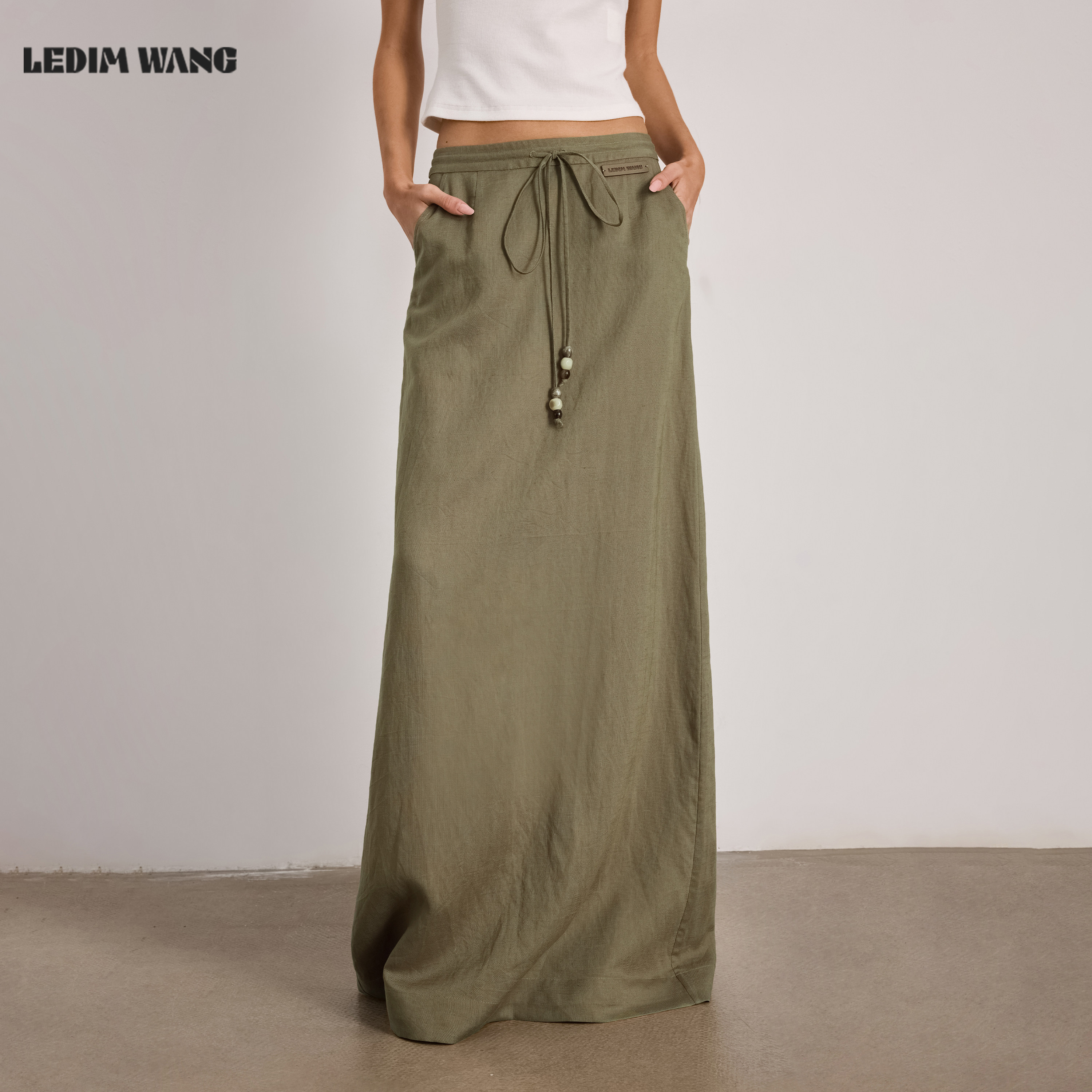 LEDIMWANG极简垂顺含亚麻半身裙图片