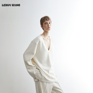 迪木尔风长袖 浮雕立体梗V领T恤女25秋冬新款 上衣 WANG黑标 LEDIM