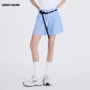 短裤 LEDIM 蓝色松弛感通勤百搭薄款 女2026春夏新款 WANG亚麻休闲裤