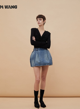 LEDIM WANG复古花苞牛仔半裙女小众设计高级感百搭合身时尚小短裙