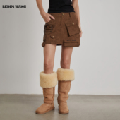 多口袋堆叠半身裙女25秋冬新款 LEDIM WANG白标 棕色不对称短裙