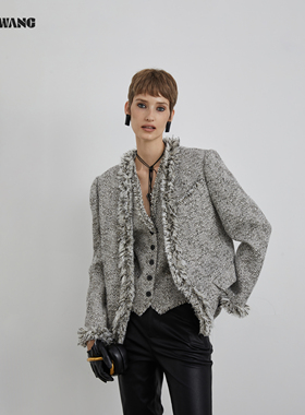 LEDIM WANG黑标/高智拉毛编织感粗呢西装外套女25冬新款宽松西服