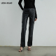 黑色紧身长裤 LEDIM 女2025秋季 新款 WANG黑标 蛋白皮开叉直筒皮裤