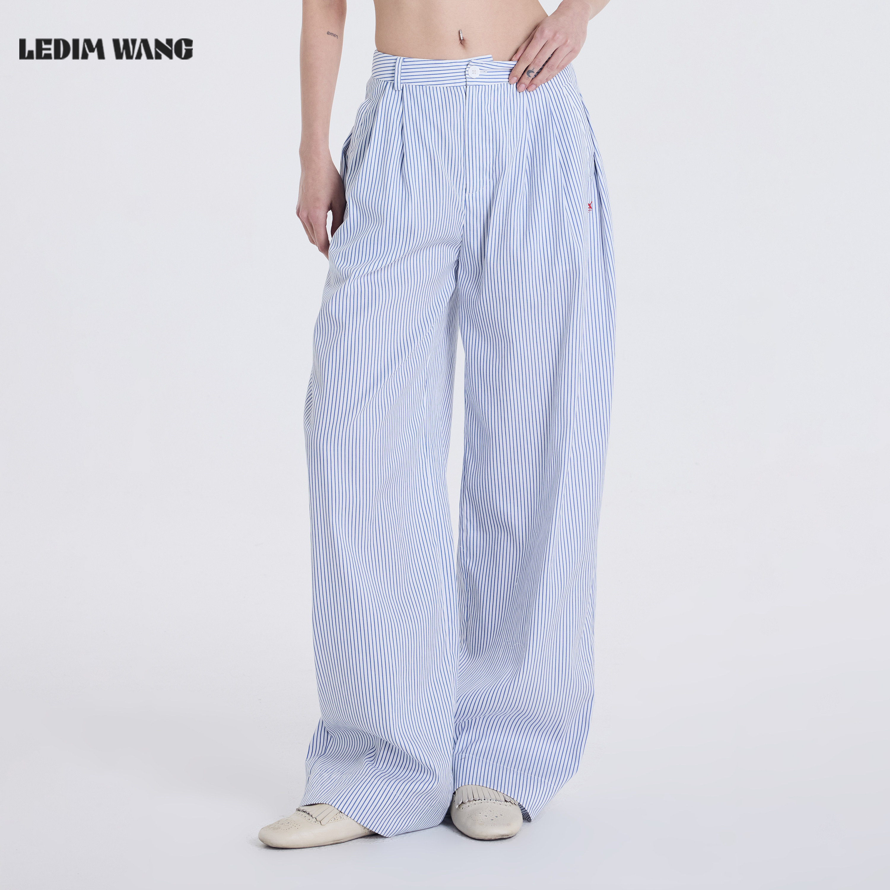 LEDIM WANG海军风直筒休闲裤女蓝白条纹2026春季新款撞色宽松长裤,女装/女士精品,休闲裤,淘宝优惠券,粉丝福利购,淘宝优惠卷