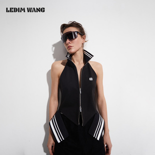 运动风背心女外穿解构收腰黑色百搭上衣春夏新款 LEDIM WANG美式