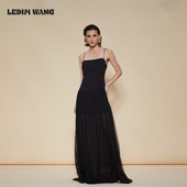LEDIM WANG黑色吊带连衣裙女长裙超仙气质大摆裙度假风轻礼服新款