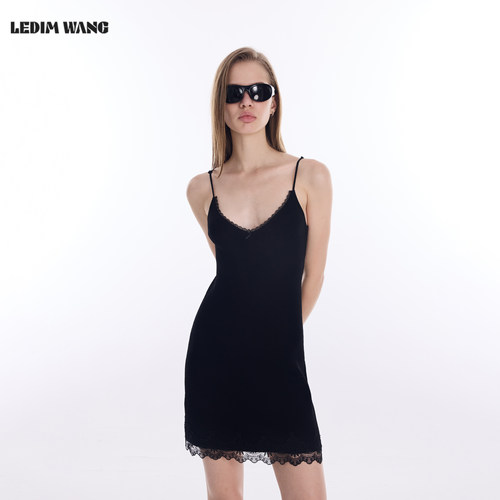 LEDIMWANG蕾丝针织吊带连衣裙