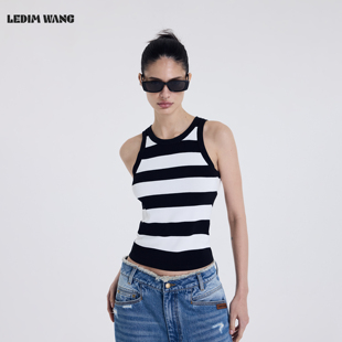 LEDIM WANG宽条纹针织工字背心女2026春夏新款内搭黑白修身外穿
