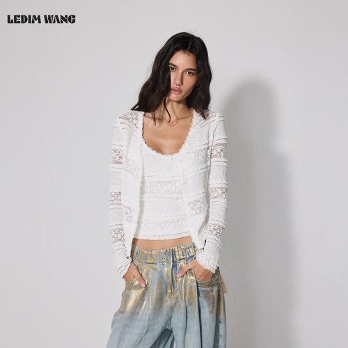 LEDIMWANG蕾丝花边针织衫开衫女