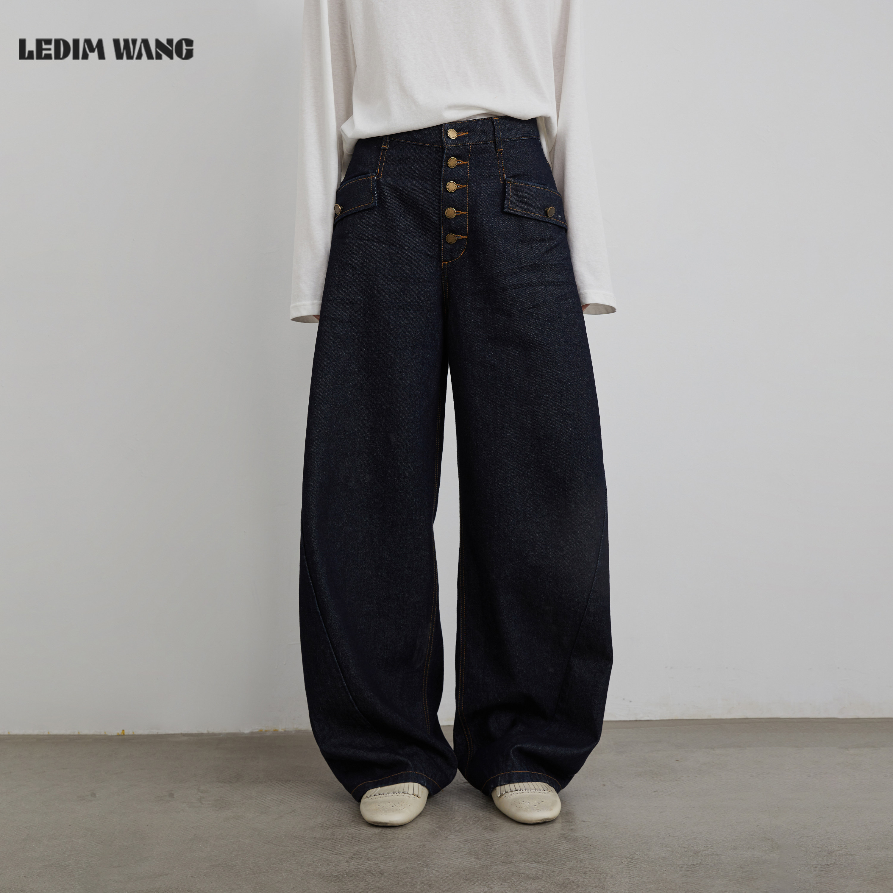 LEDIM WANG白标/复古原色多口袋牛仔裤女阔腿弯刀裤长裤25秋新款,女装/女士精品,牛仔裤,淘宝优惠券,粉丝福利购,淘宝优惠卷