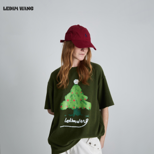 T恤女25冬新款 LEDIM 羊毛短袖 圣诞系列 绿色节日宽松上衣 WANG