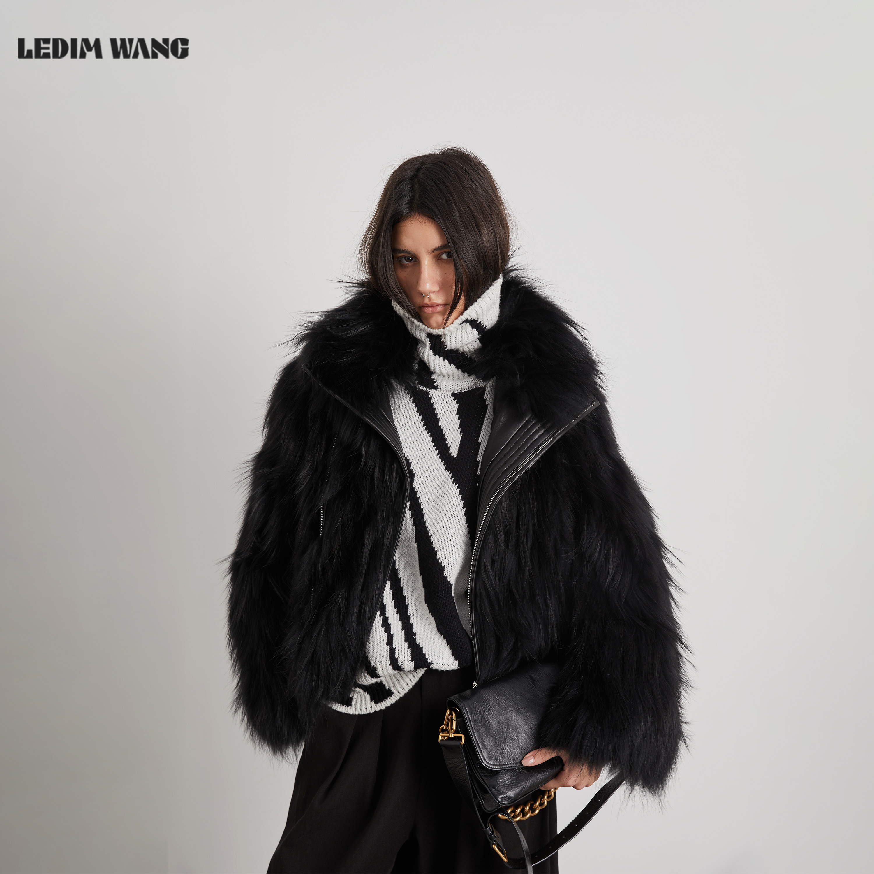 LEDIMWANG水墨雪貉毛皮草外套