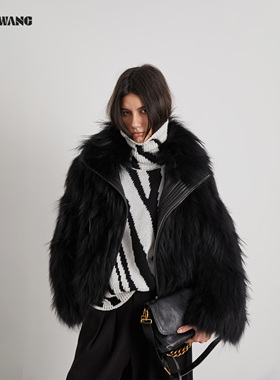LEDIM WANG黑标/水墨雪貉毛皮草外套女25秋冬新款立领保暖游牧风