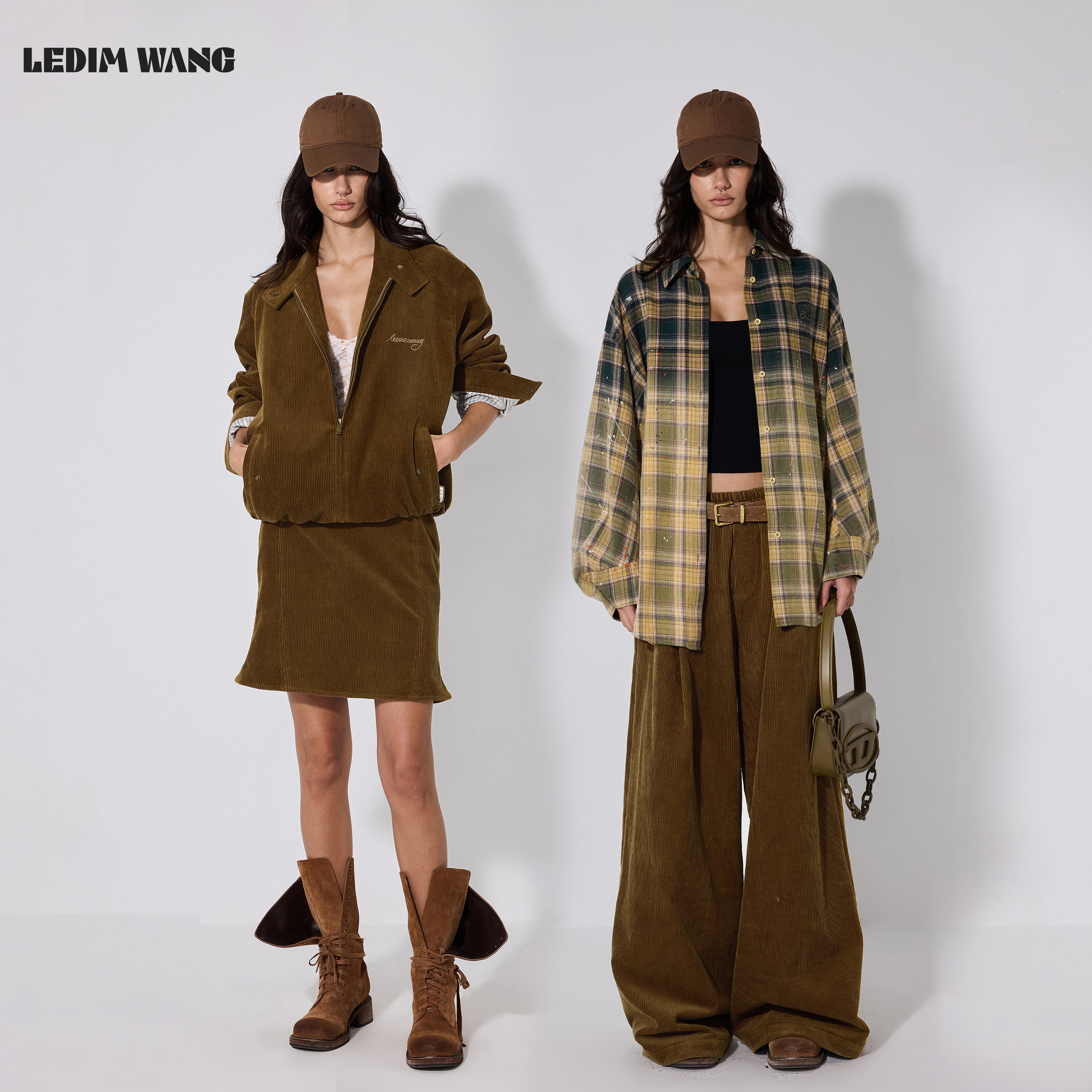 【侯明昊同款】LEDIM WANG复古灯芯绒套装女纯棉夹克外套长裤新款