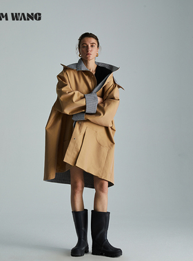 【明星同款】LEDIM WANG游牧风卡其色连帽风衣外套女宽松中长款