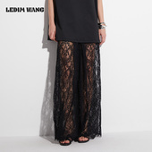 WANG 春夏季 白标系列 LEDIM 镂空蕾丝休闲裤 女黑色阔腿裤 新款