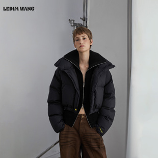 外套女25冬新款 量感暖核立领羽绒服短款 黑色上衣 WANG红标 LEDIM