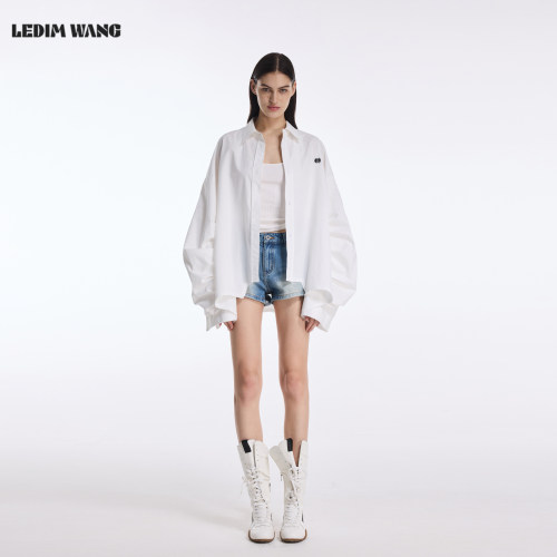 LEDIMWANG随性毛边长袖衬衫