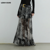 野性豹纹雪纺印花半身裙女25秋季 LEDIM WANG黑标 宽松长裙大伞裙