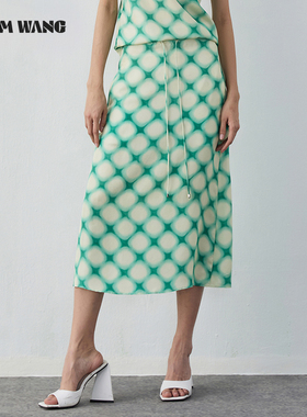 LEDIM WANG桑蚕丝印花半身裙女2024夏季新款设计师原创休闲真丝裙