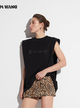 LEDIM WANG【白标系列】空气垫肩无袖T恤女夏2025新款黑色上衣