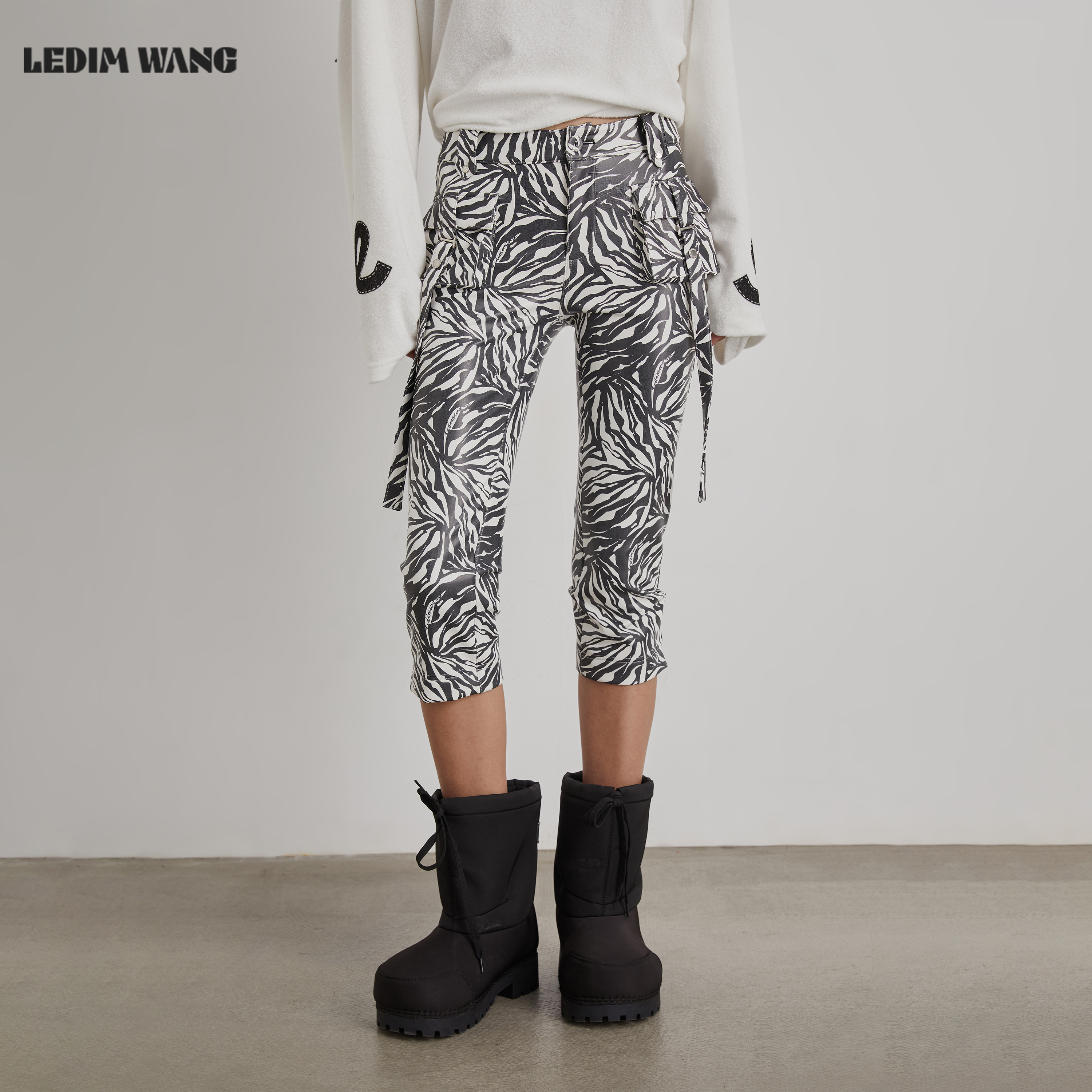 LEDIMWANG斑马纹机能工装皮裤