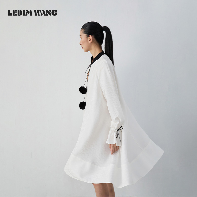 LEDIM WANG毛球提花连衣裙女2024夏季新款设计师原创高级感大摆裙