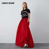 WANG红色飘带半身裙女独特别致氛围感大摆长裙 LEDIM 明星同款