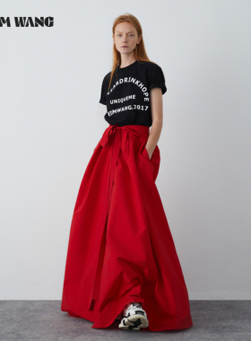 【明星同款】LEDIM WANG红色飘带半身裙女独特别致氛围感大摆长裙