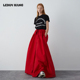 LEDIM 明星同款 WANG红色飘带半身裙女独特别致氛围感大摆长裙