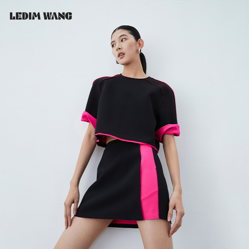 LEDIMWANG撞色毛边T恤