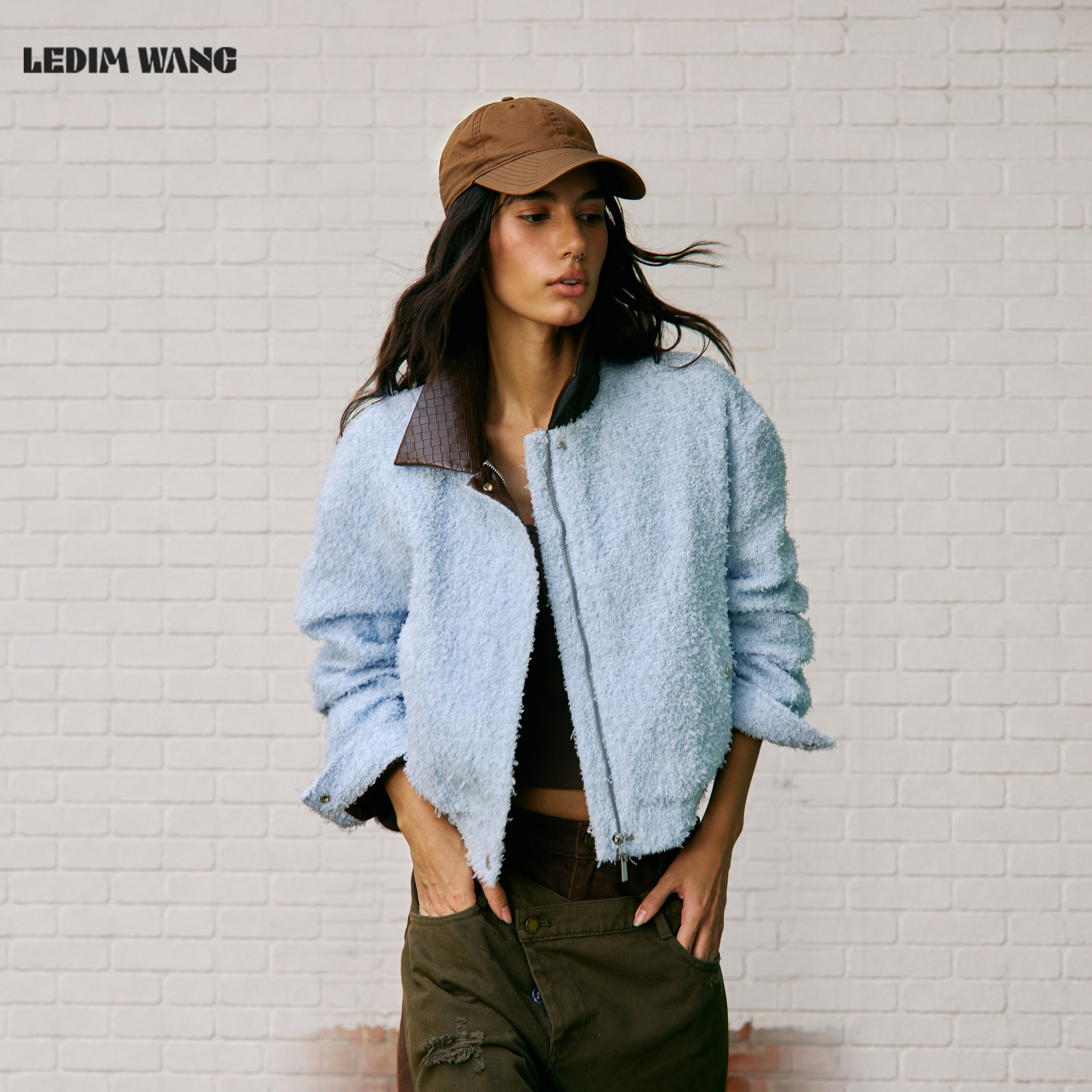 LEDIMWANG撞色拼接粗花呢短外套图片