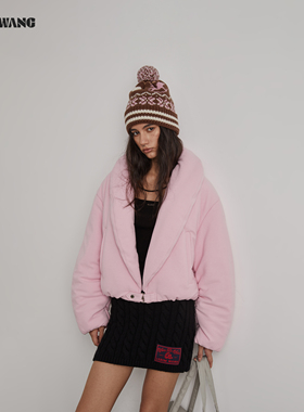 LEDIM WANG白标/可露丽短绒面包棉服女25冬新款粉色收腰短款外套